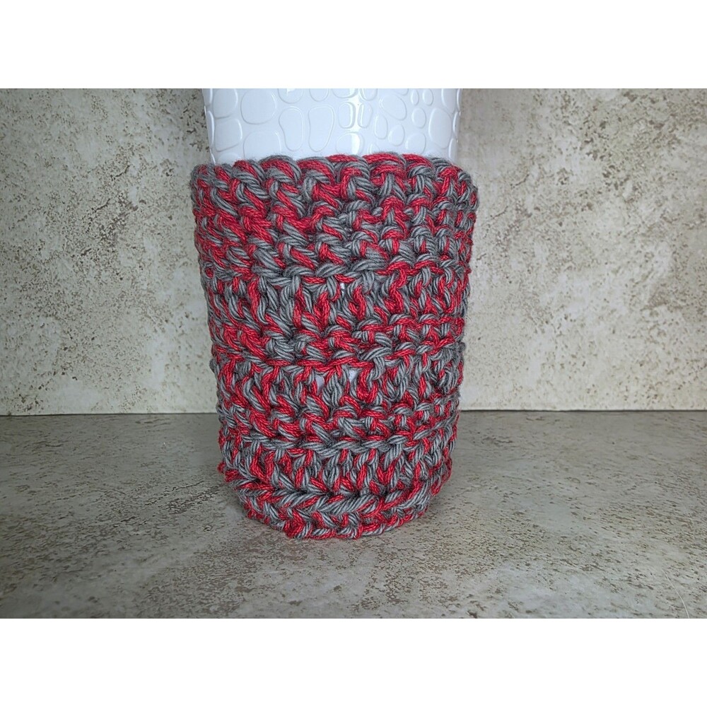 Handmade Crochet Drink cozy Coffee Cup sleeve USA seller Ohio State Colors
